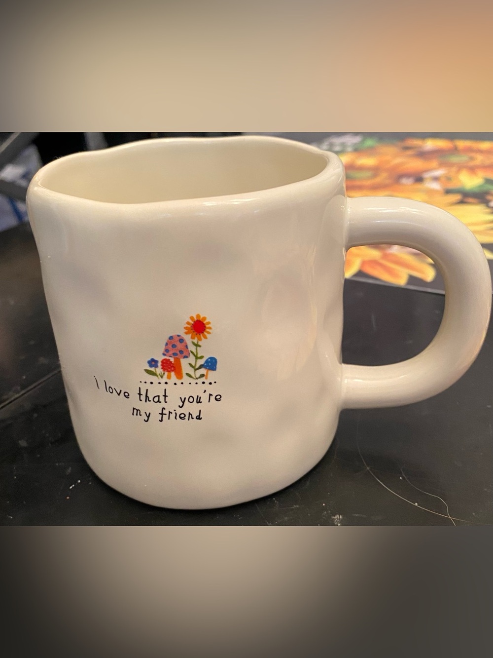 Natural Life White Ceramic Mug with Colorful Flower Illustration